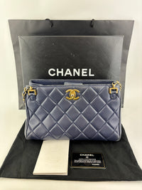 A67620 Navy Matelasse Calfskin Seasonal Open Tote GHW