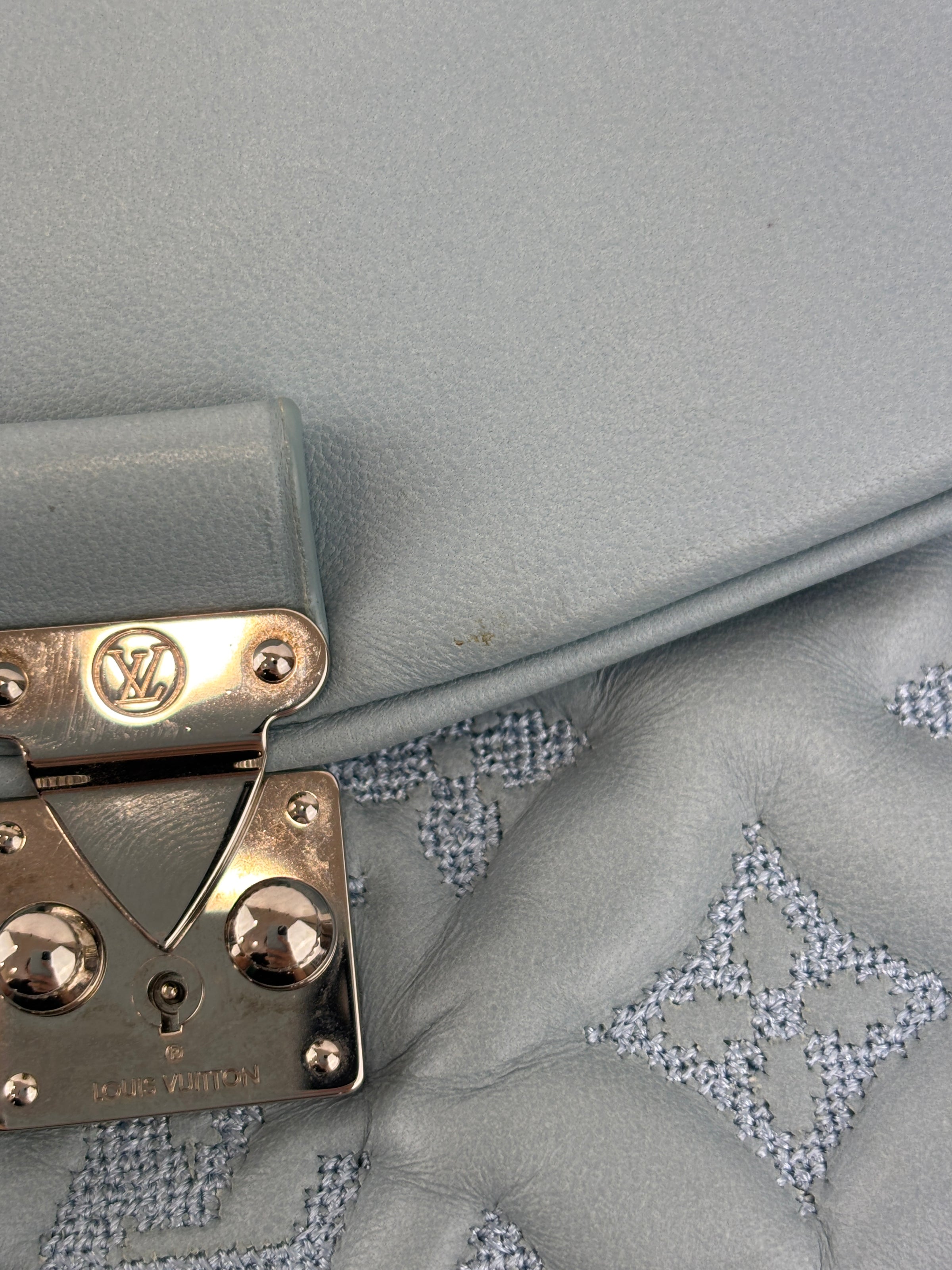 Mama Broderie Pochette Shoulder Bag in Light Blue Lambskin