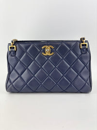 A67620 Navy Matelasse Calfskin Seasonal Open Tote GHW