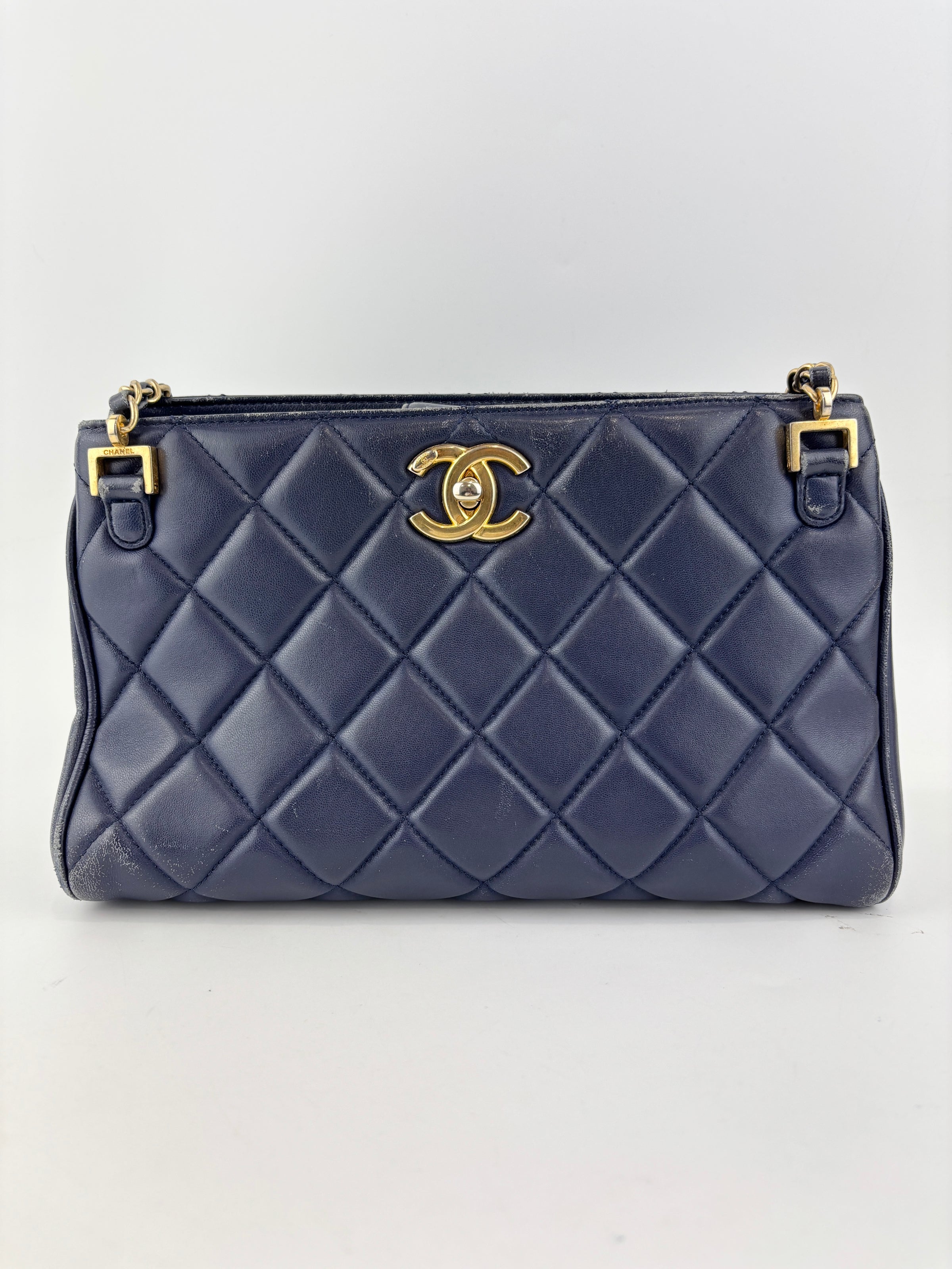 A67620 Navy Matelasse Calfskin Seasonal Open Tote GHW
