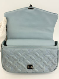 Mama Broderie Pochette Shoulder Bag in Light Blue Lambskin