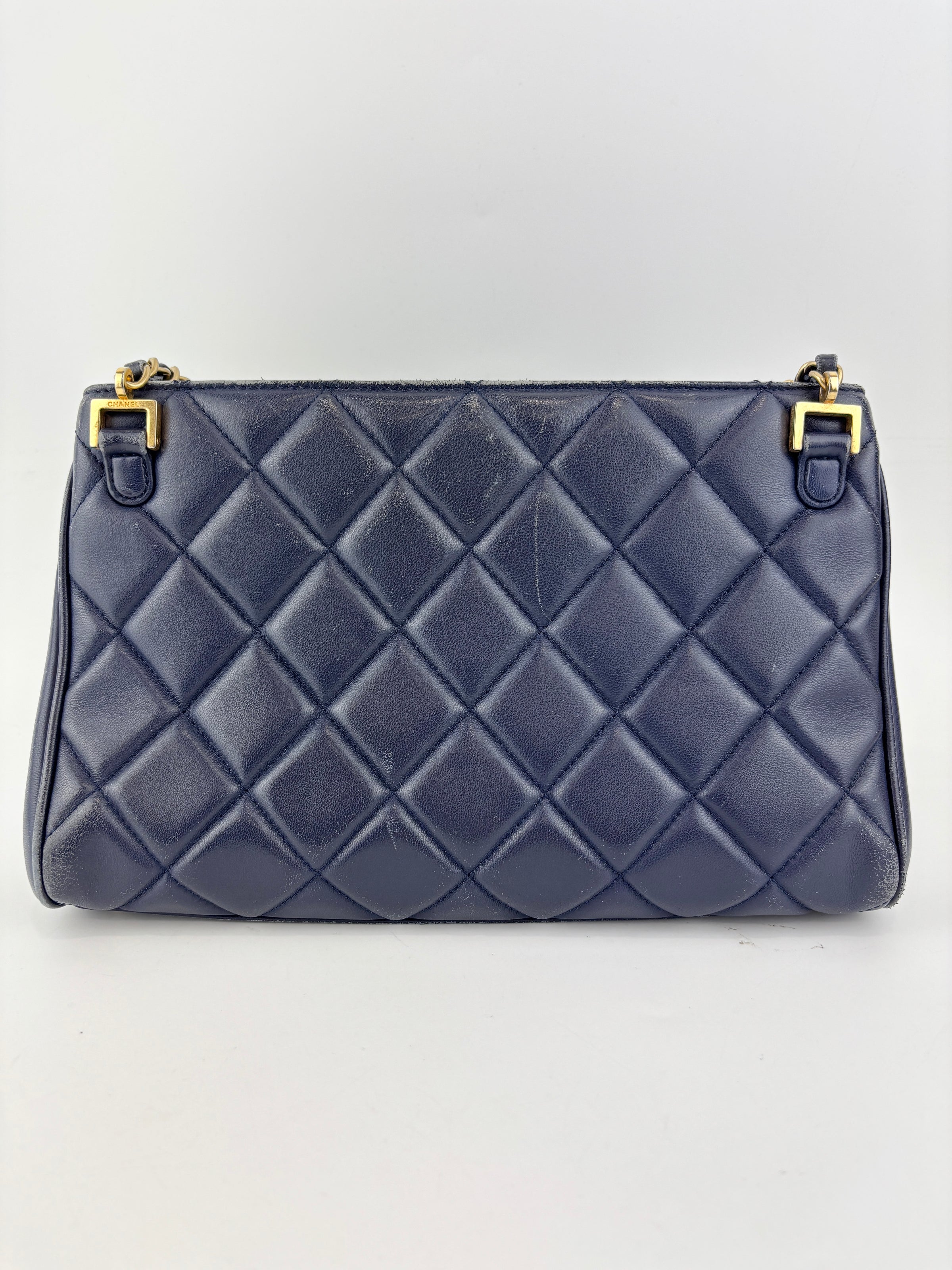 A67620 Navy Matelasse Calfskin Seasonal Open Tote GHW