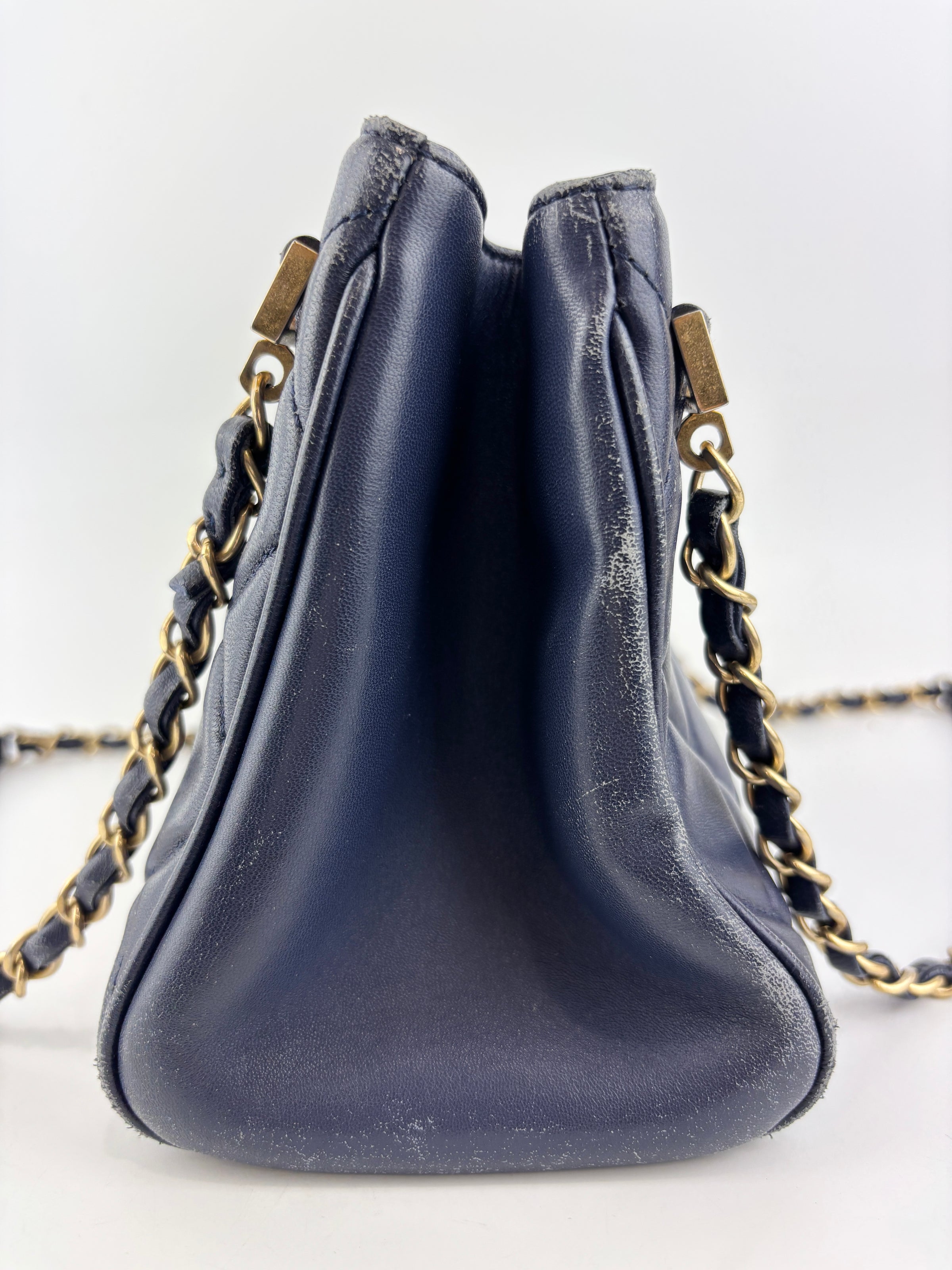 A67620 Navy Matelasse Calfskin Seasonal Open Tote GHW
