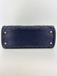 A67620 Navy Matelasse Calfskin Seasonal Open Tote GHW
