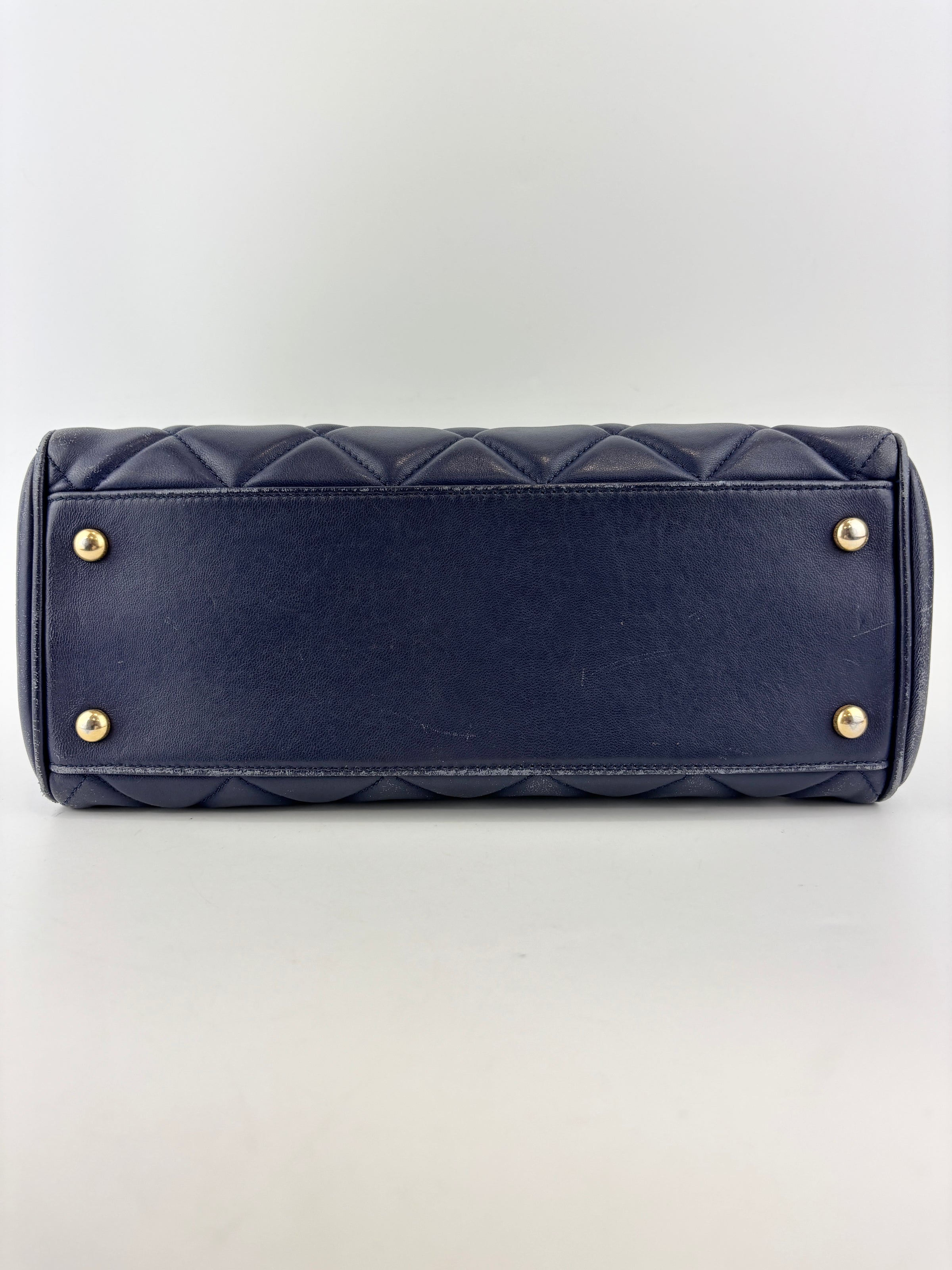 A67620 Navy Matelasse Calfskin Seasonal Open Tote GHW
