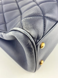 A67620 Navy Matelasse Calfskin Seasonal Open Tote GHW
