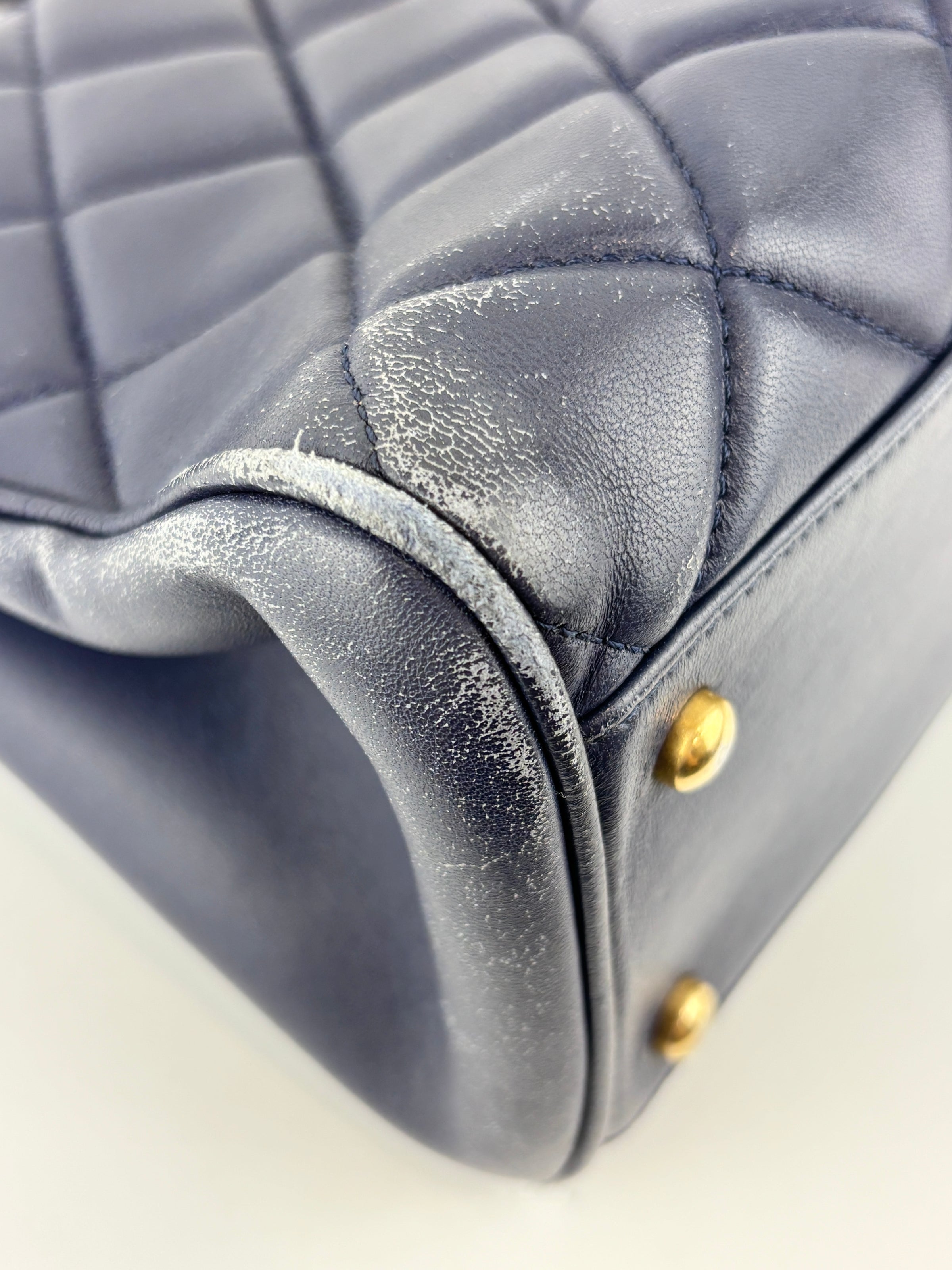 A67620 Navy Matelasse Calfskin Seasonal Open Tote GHW