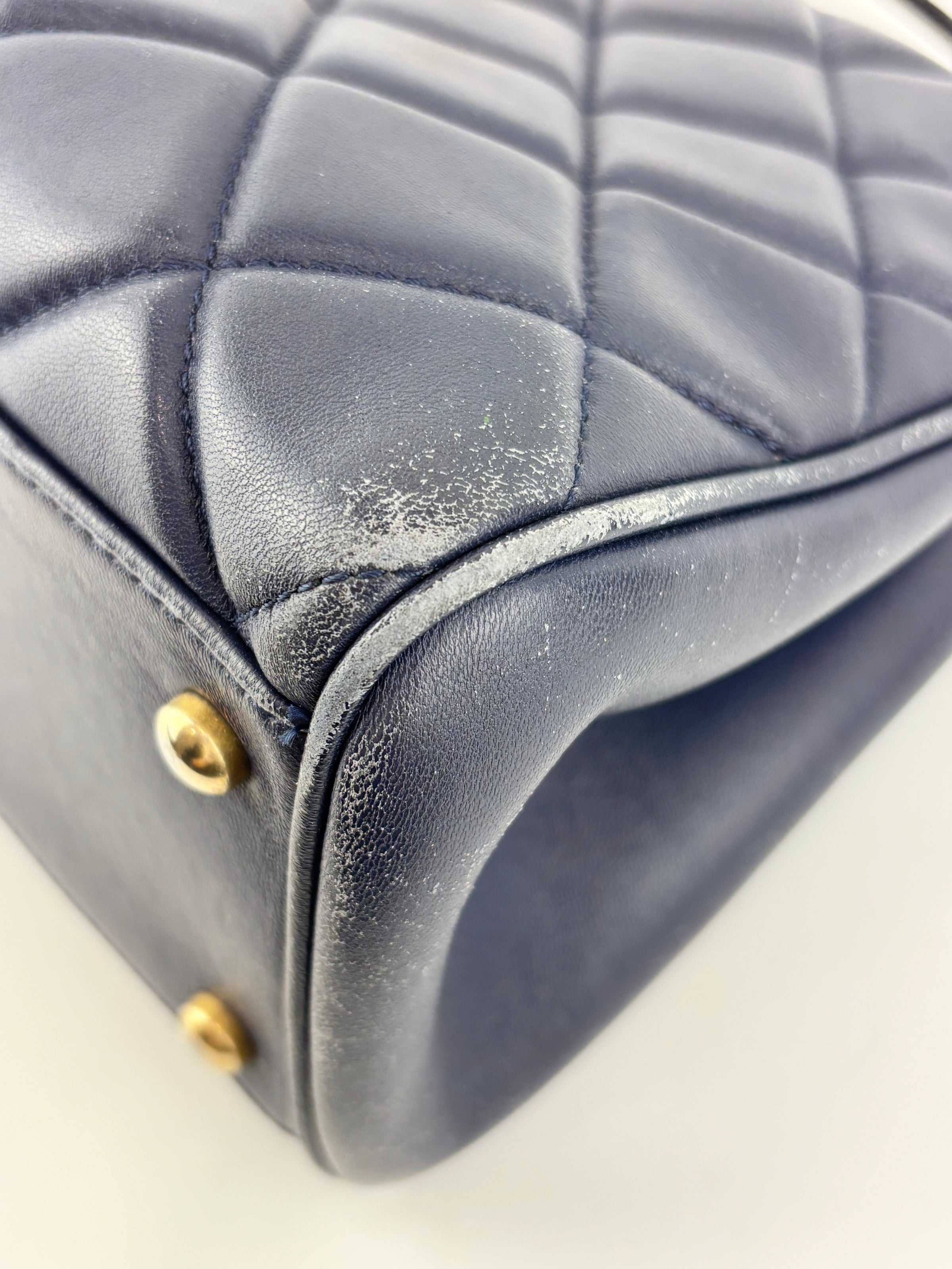 A67620 Navy Matelasse Calfskin Seasonal Open Tote GHW