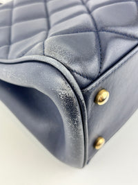 A67620 Navy Matelasse Calfskin Seasonal Open Tote GHW