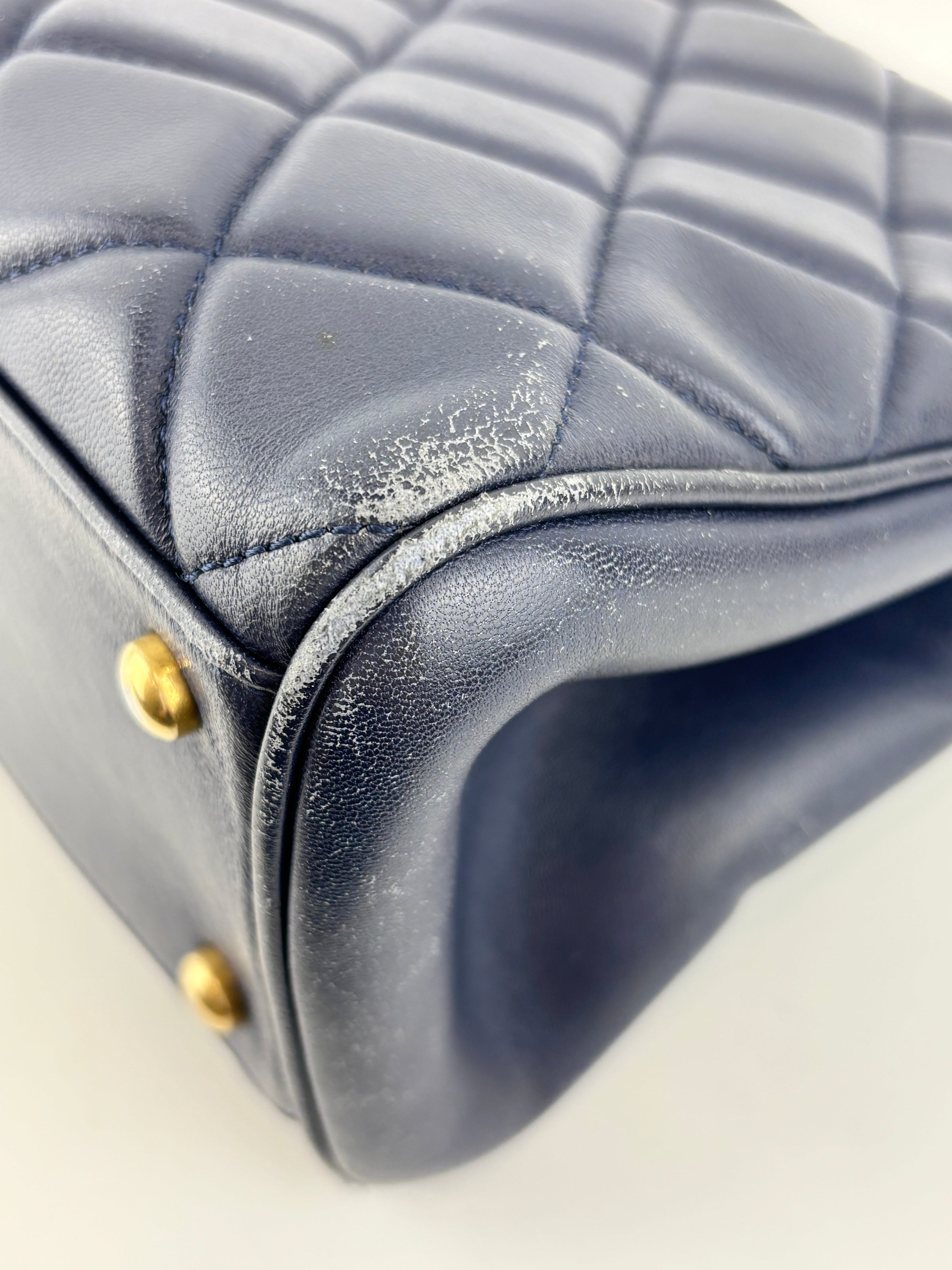 A67620 Navy Matelasse Calfskin Seasonal Open Tote GHW