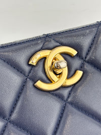 A67620 Navy Matelasse Calfskin Seasonal Open Tote GHW