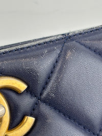 A67620 Navy Matelasse Calfskin Seasonal Open Tote GHW