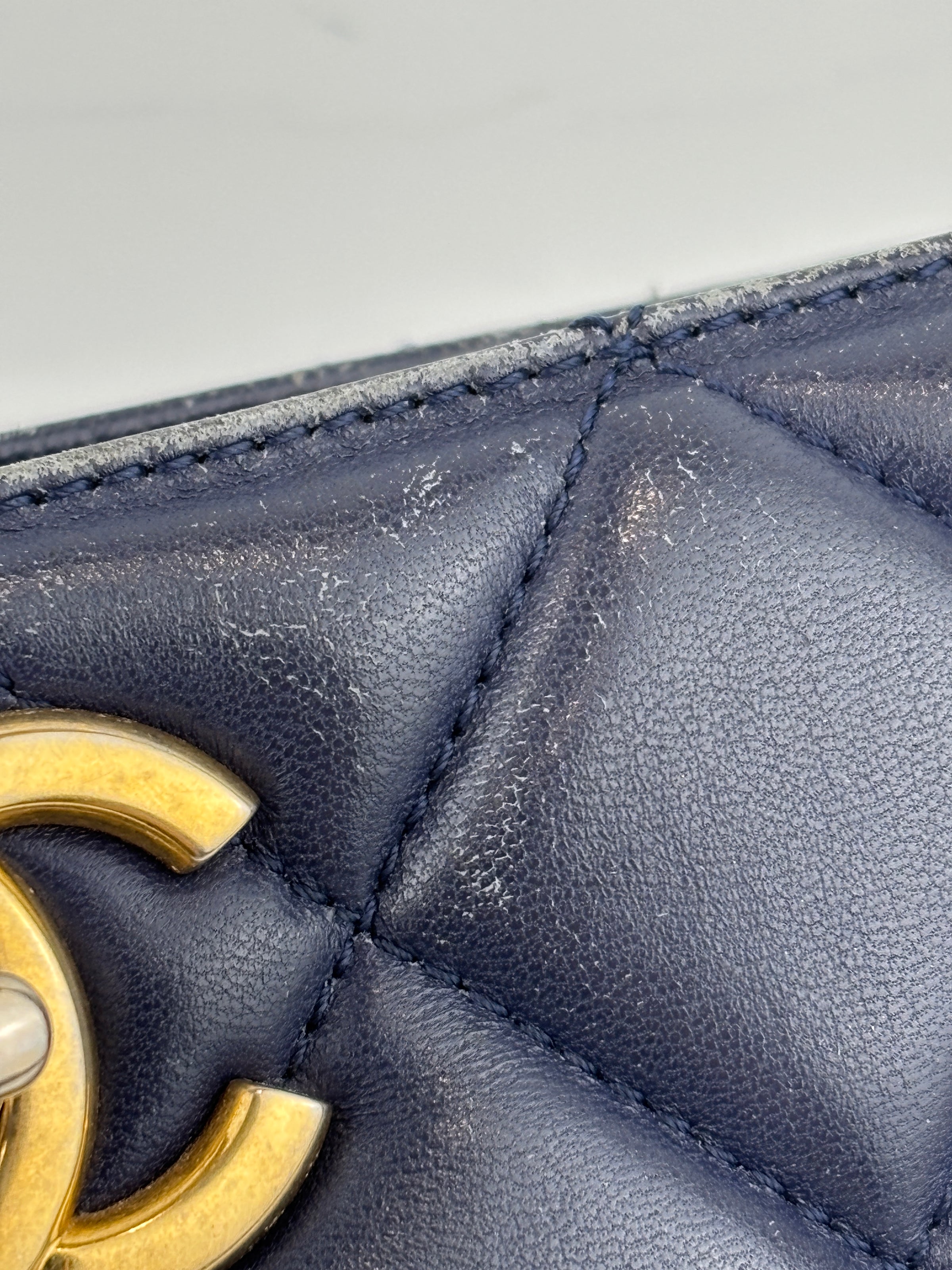 A67620 Navy Matelasse Calfskin Seasonal Open Tote GHW
