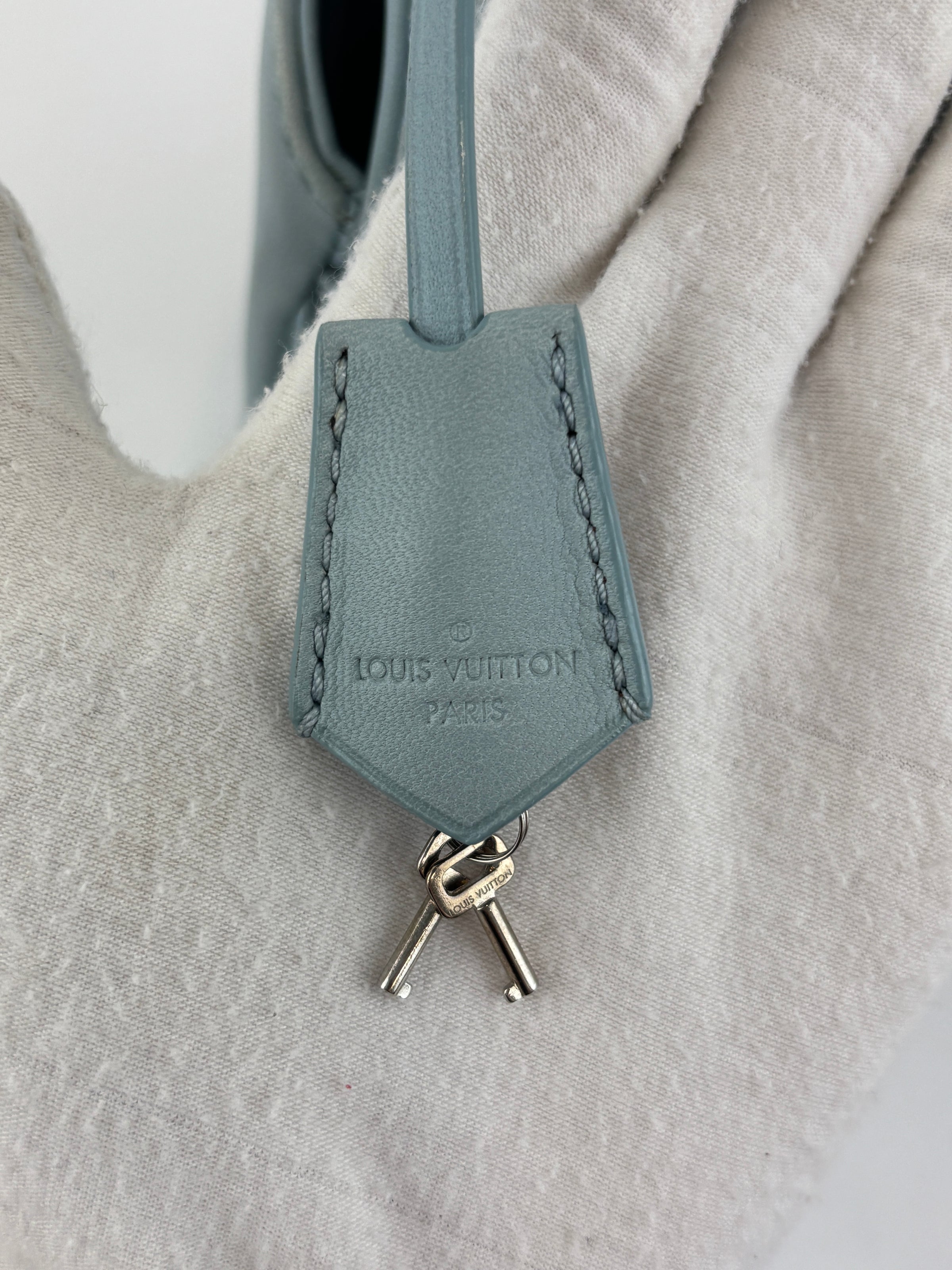Mama Broderie Pochette Shoulder Bag in Light Blue Lambskin