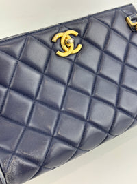 A67620 Navy Matelasse Calfskin Seasonal Open Tote GHW