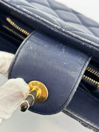 A67620 Navy Matelasse Calfskin Seasonal Open Tote GHW