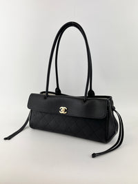 Small Tote Grained Calfskin & Gold-Tone Metal Black