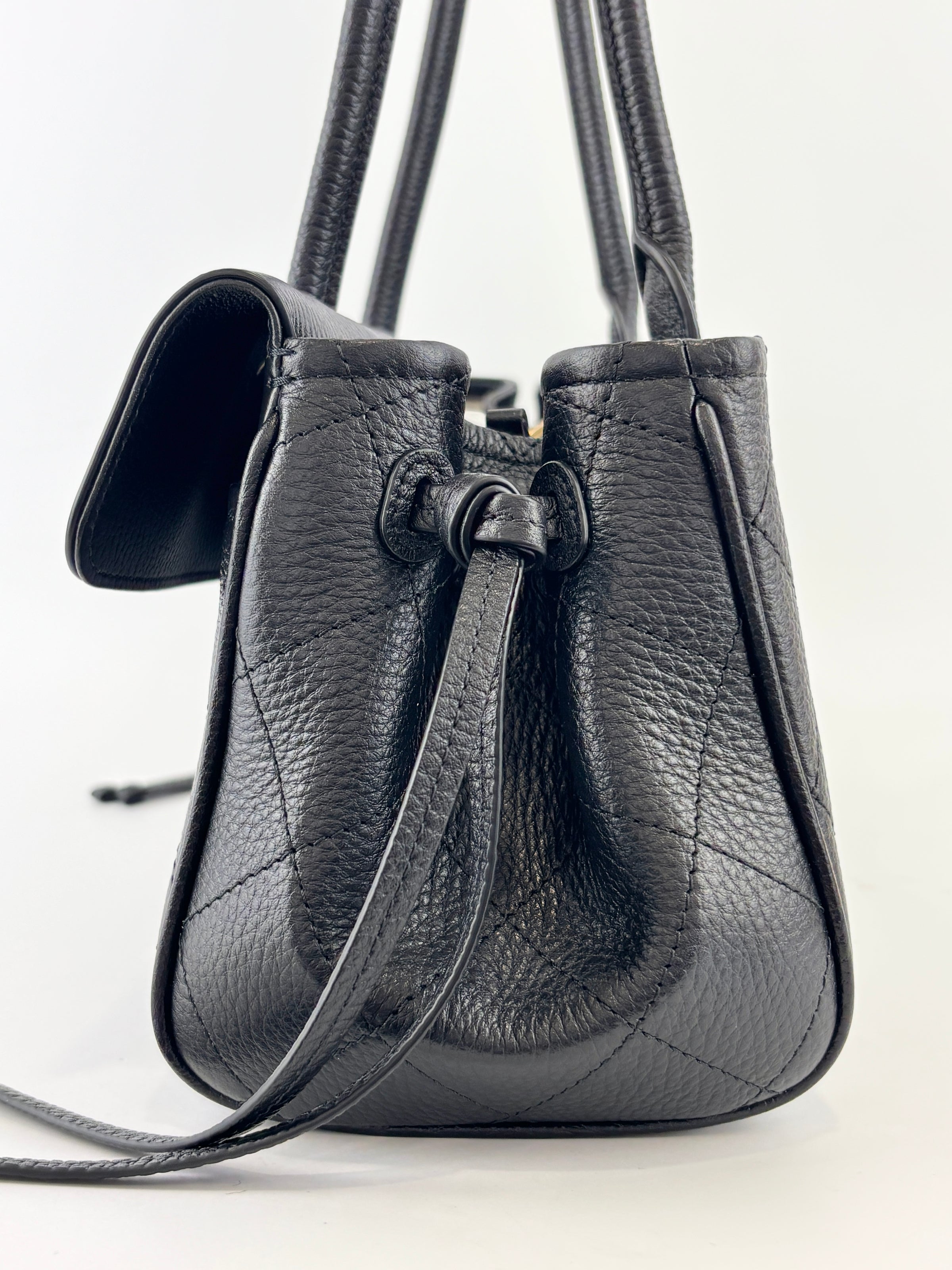 Small Tote Grained Calfskin & Gold-Tone Metal Black