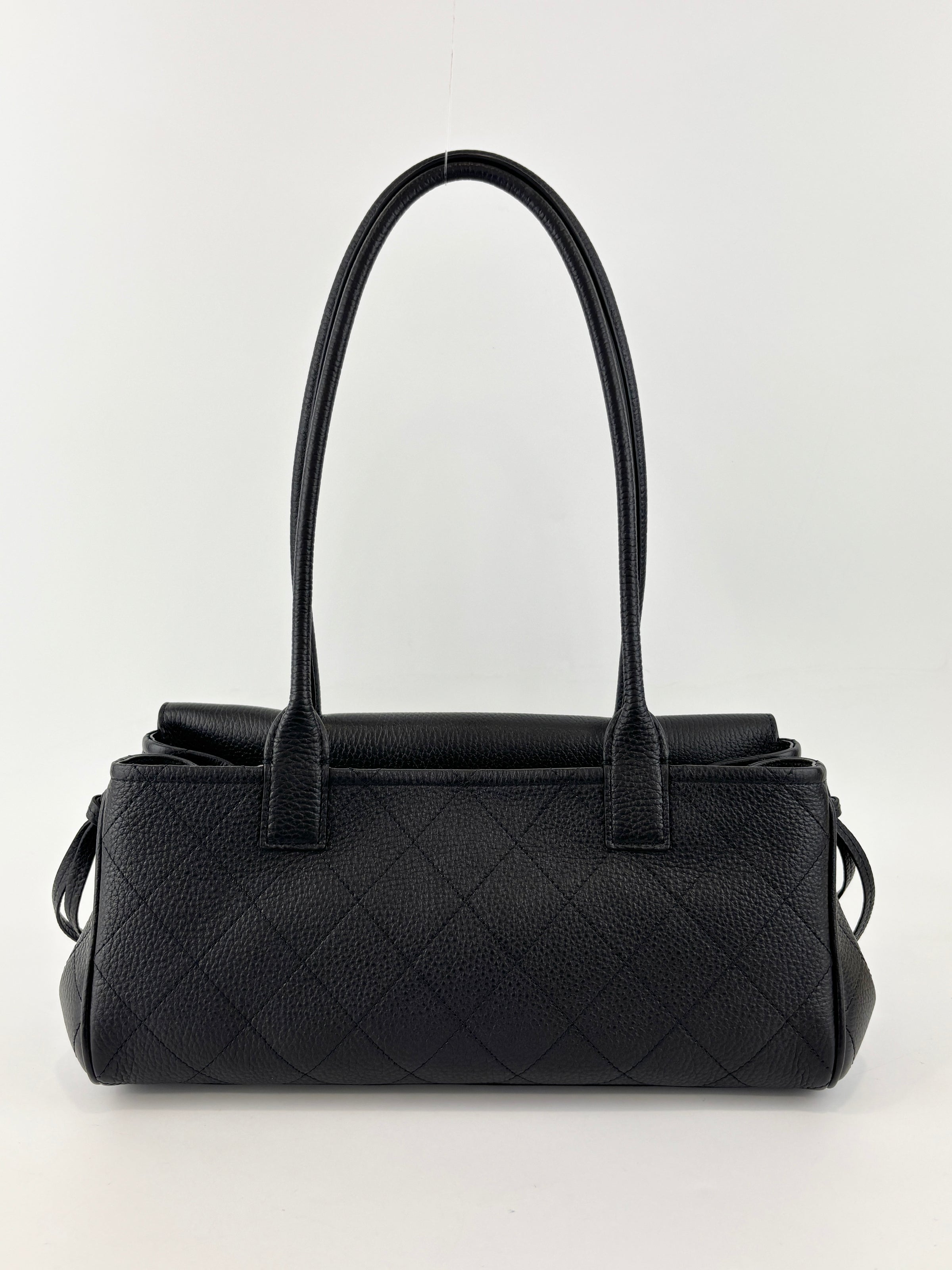 Small Tote Grained Calfskin & Gold-Tone Metal Black
