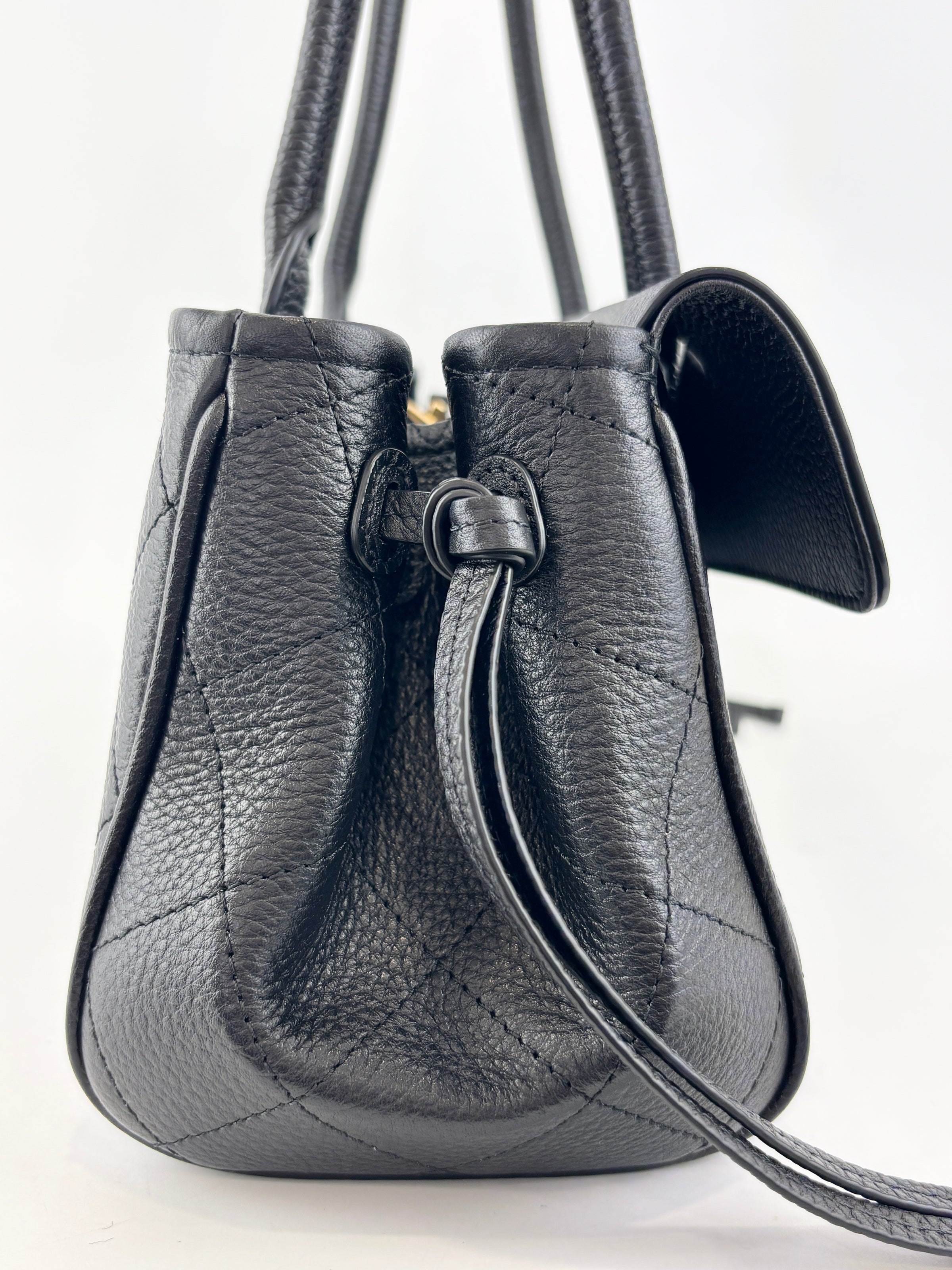 Small Tote Grained Calfskin & Gold-Tone Metal Black