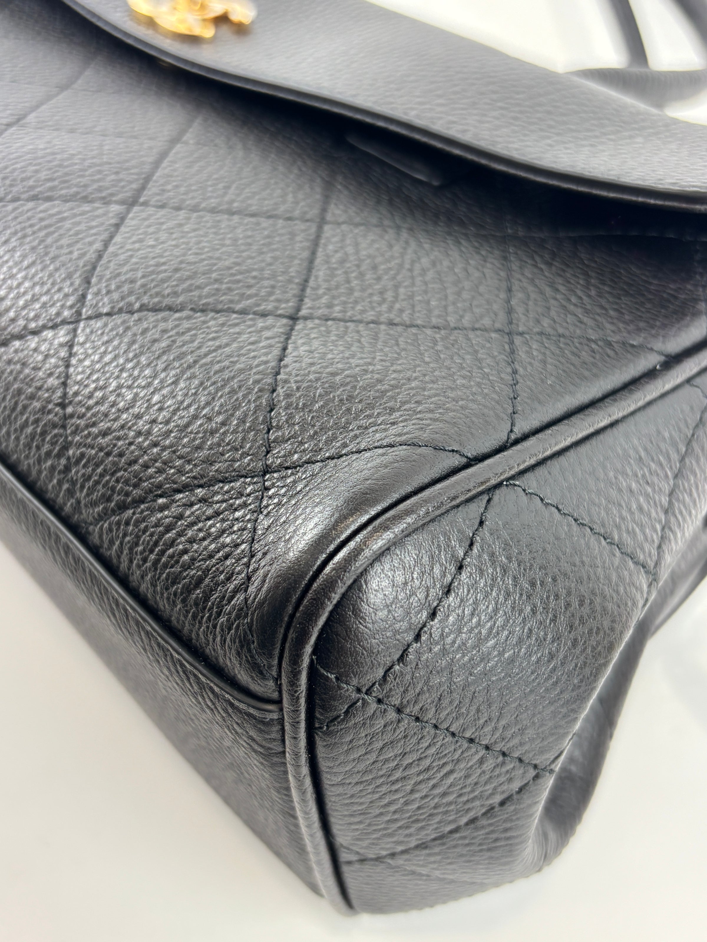 Small Tote Grained Calfskin & Gold-Tone Metal Black