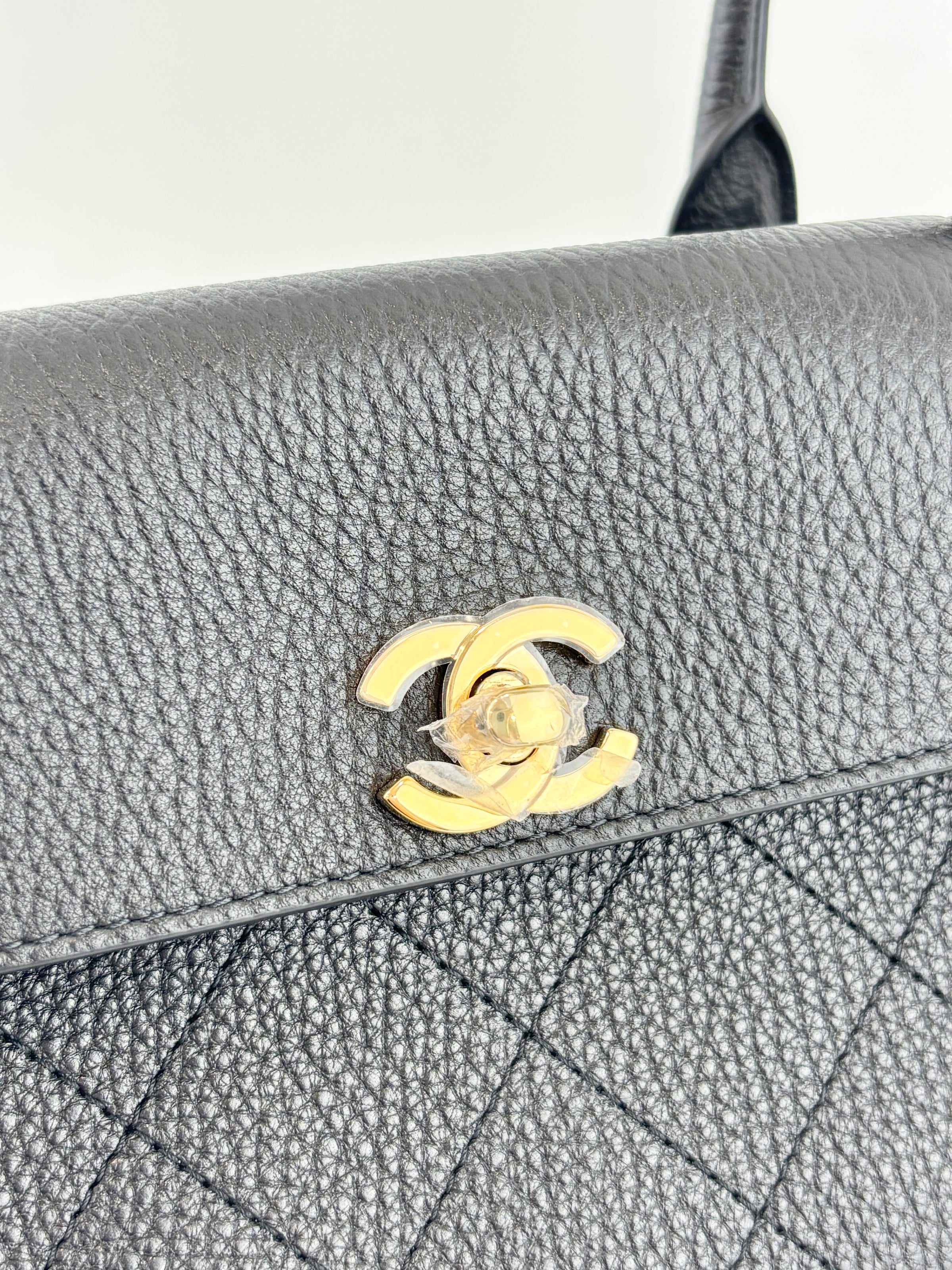Small Tote Grained Calfskin & Gold-Tone Metal Black