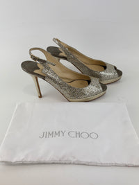 Evelyn Champagne Glitter Peep Toe Slingback Pumps Size 35.5