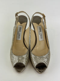 Evelyn Champagne Glitter Peep Toe Slingback Pumps Size 35.5