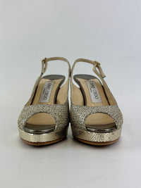 Evelyn Champagne Glitter Peep Toe Slingback Pumps Size 35.5