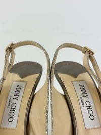 Evelyn Champagne Glitter Peep Toe Slingback Pumps Size 35.5