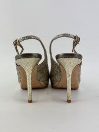 Evelyn Champagne Glitter Peep Toe Slingback Pumps Size 35.5
