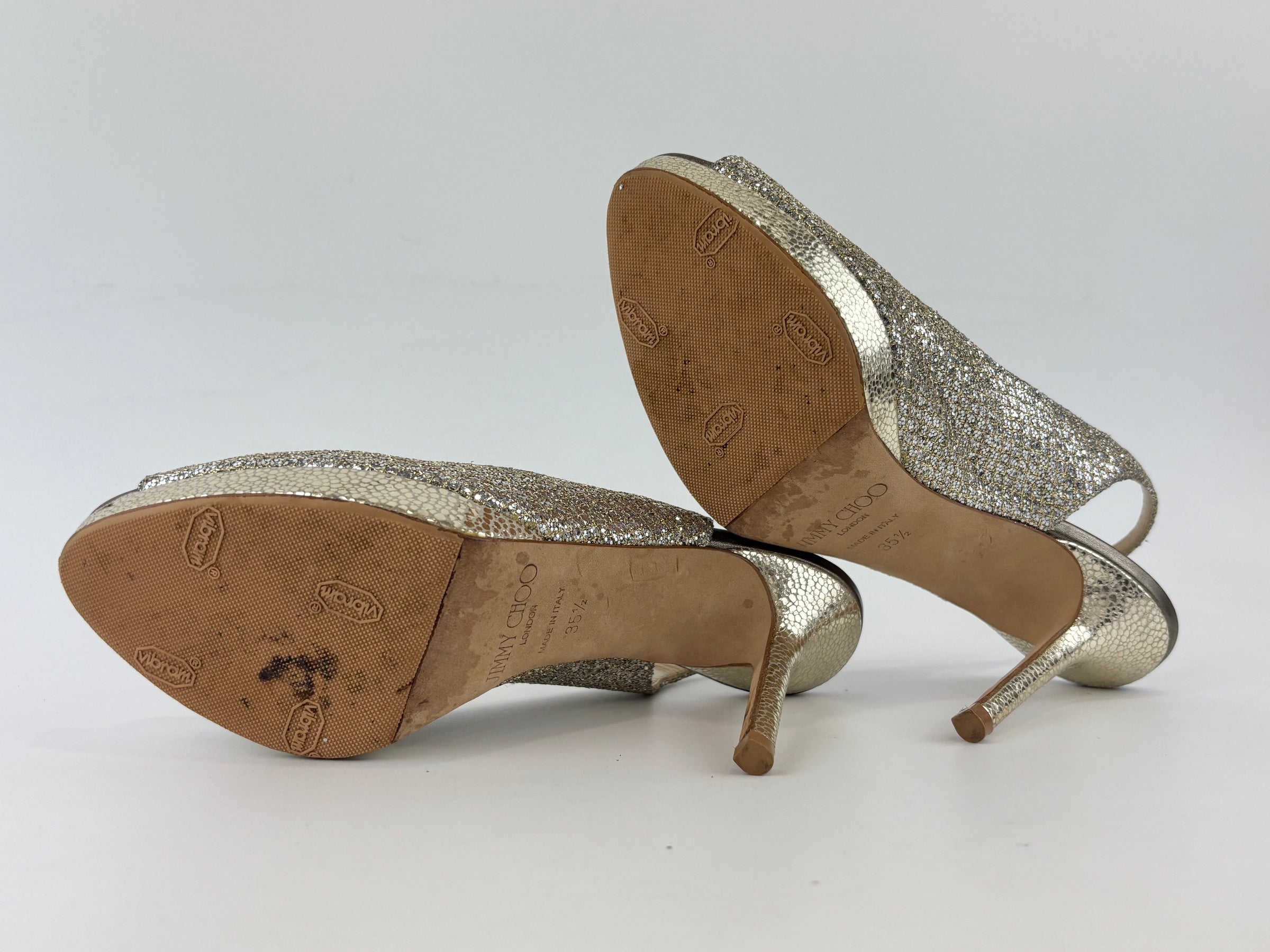 Evelyn Champagne Glitter Peep Toe Slingback Pumps Size 35.5