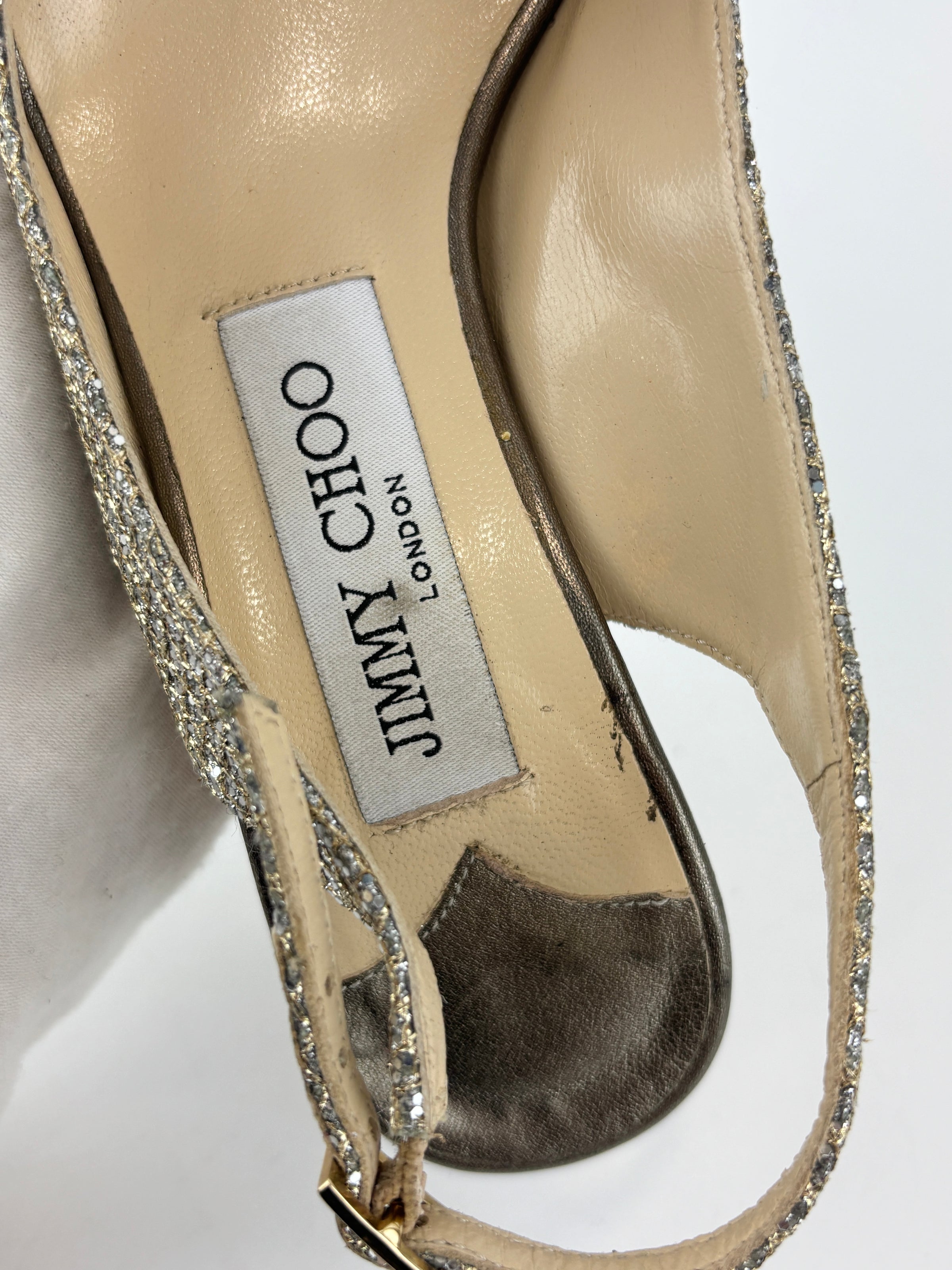 Evelyn Champagne Glitter Peep Toe Slingback Pumps Size 35.5