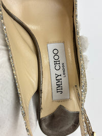 Evelyn Champagne Glitter Peep Toe Slingback Pumps Size 35.5