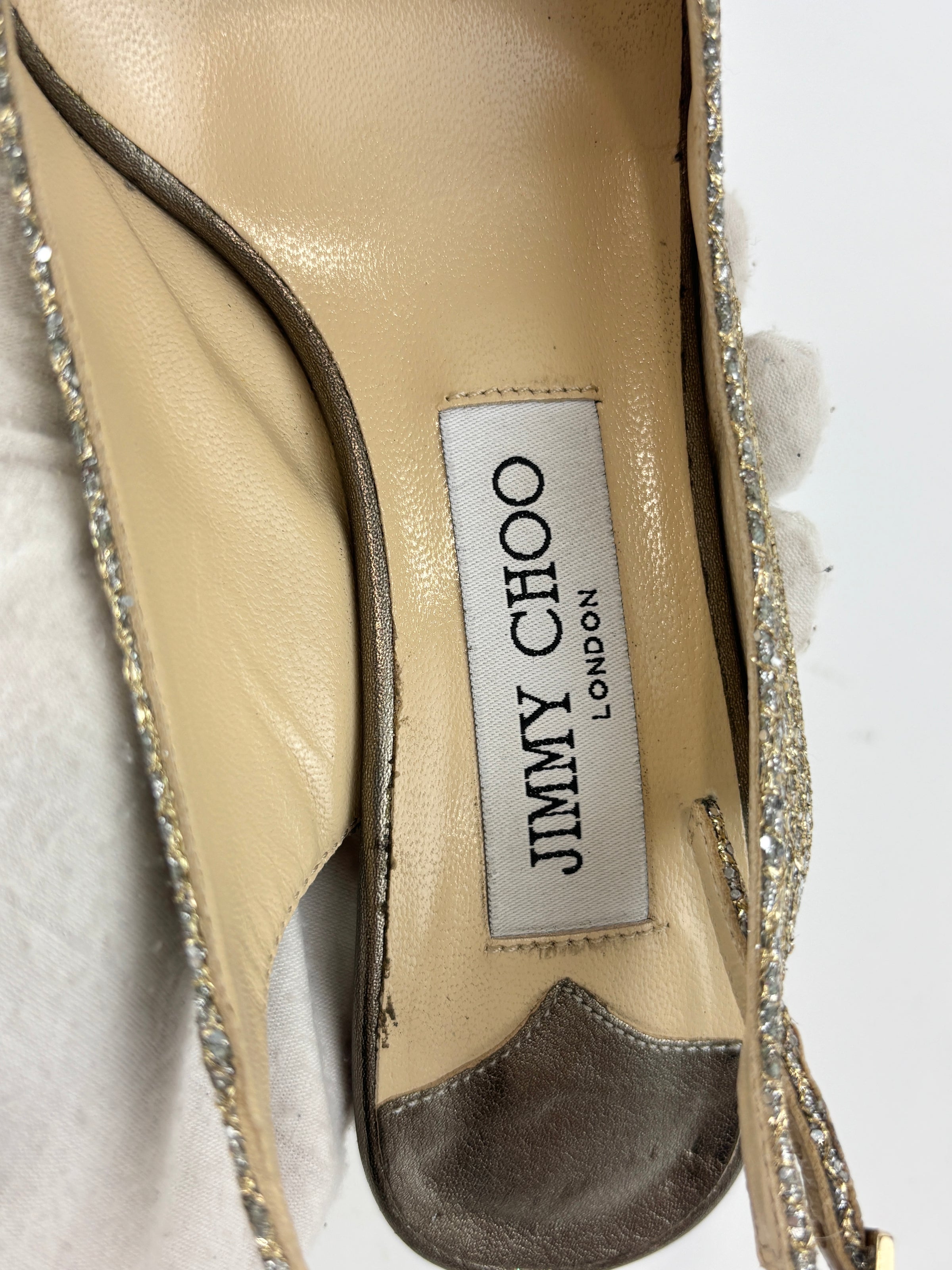 Evelyn Champagne Glitter Peep Toe Slingback Pumps Size 35.5