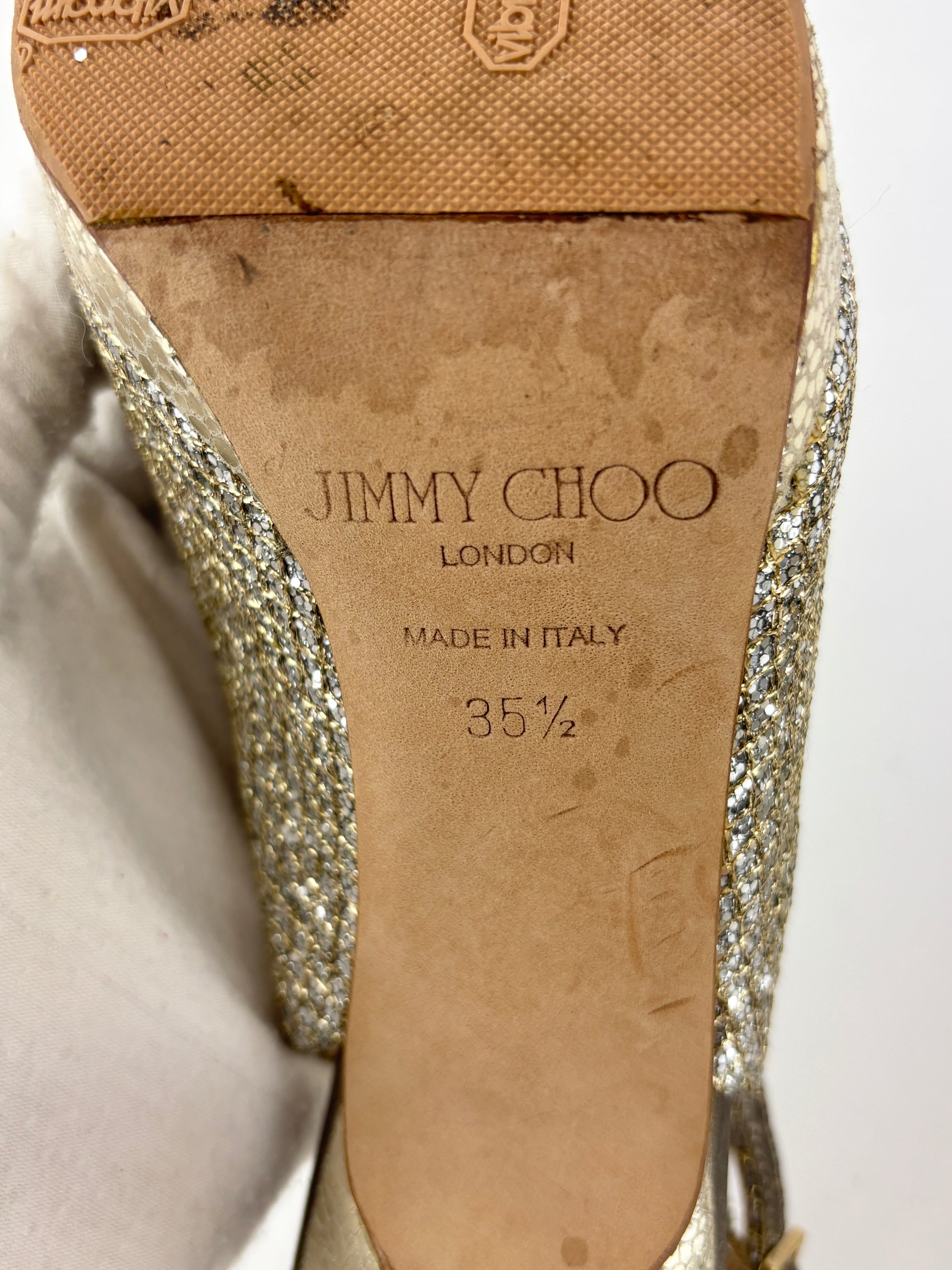 Evelyn Champagne Glitter Peep Toe Slingback Pumps Size 35.5