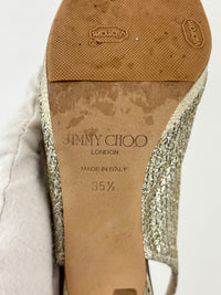 Evelyn Champagne Glitter Peep Toe Slingback Pumps Size 35.5