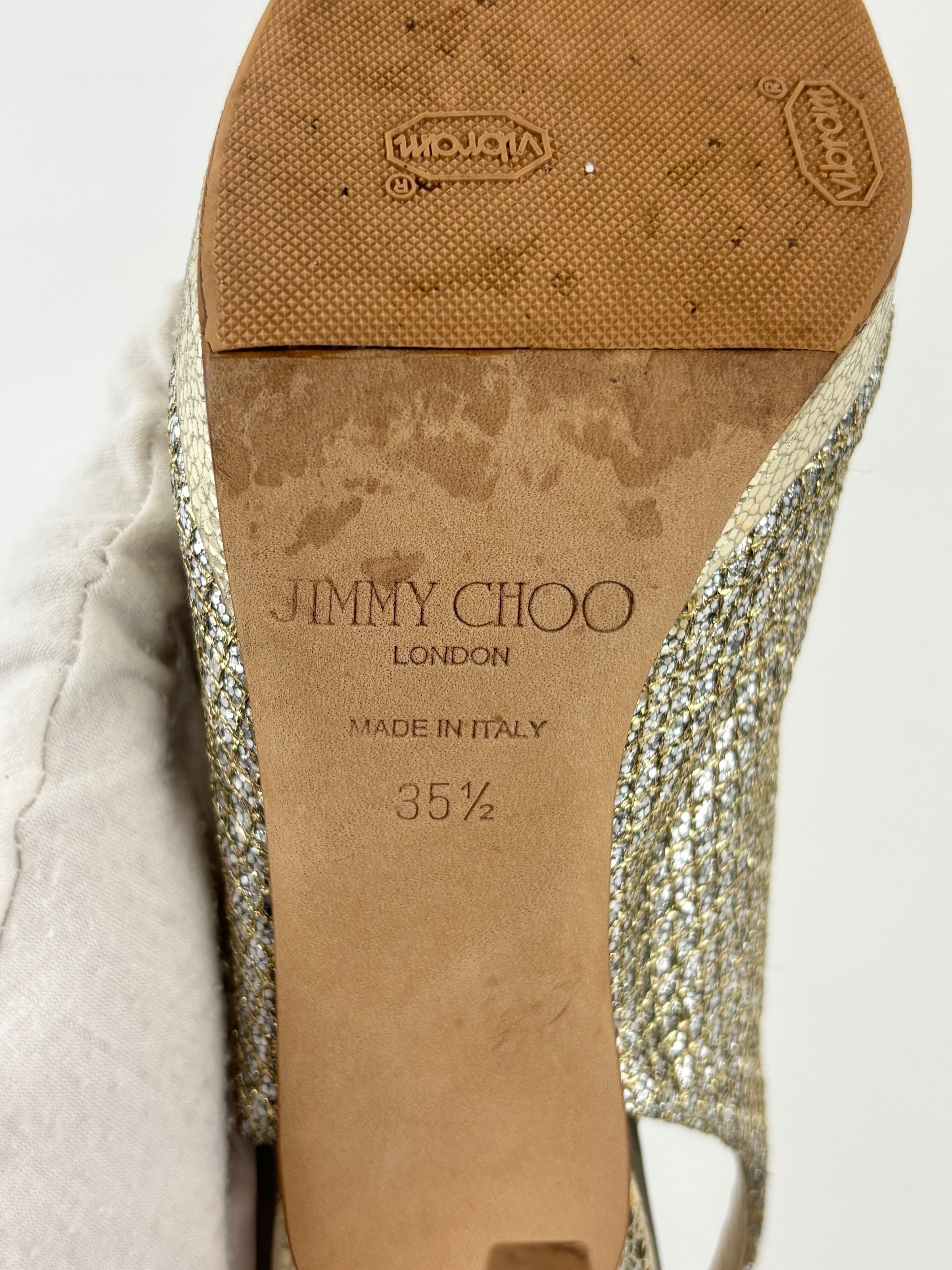 Evelyn Champagne Glitter Peep Toe Slingback Pumps Size 35.5