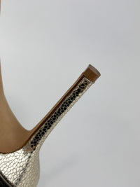 Evelyn Champagne Glitter Peep Toe Slingback Pumps Size 35.5