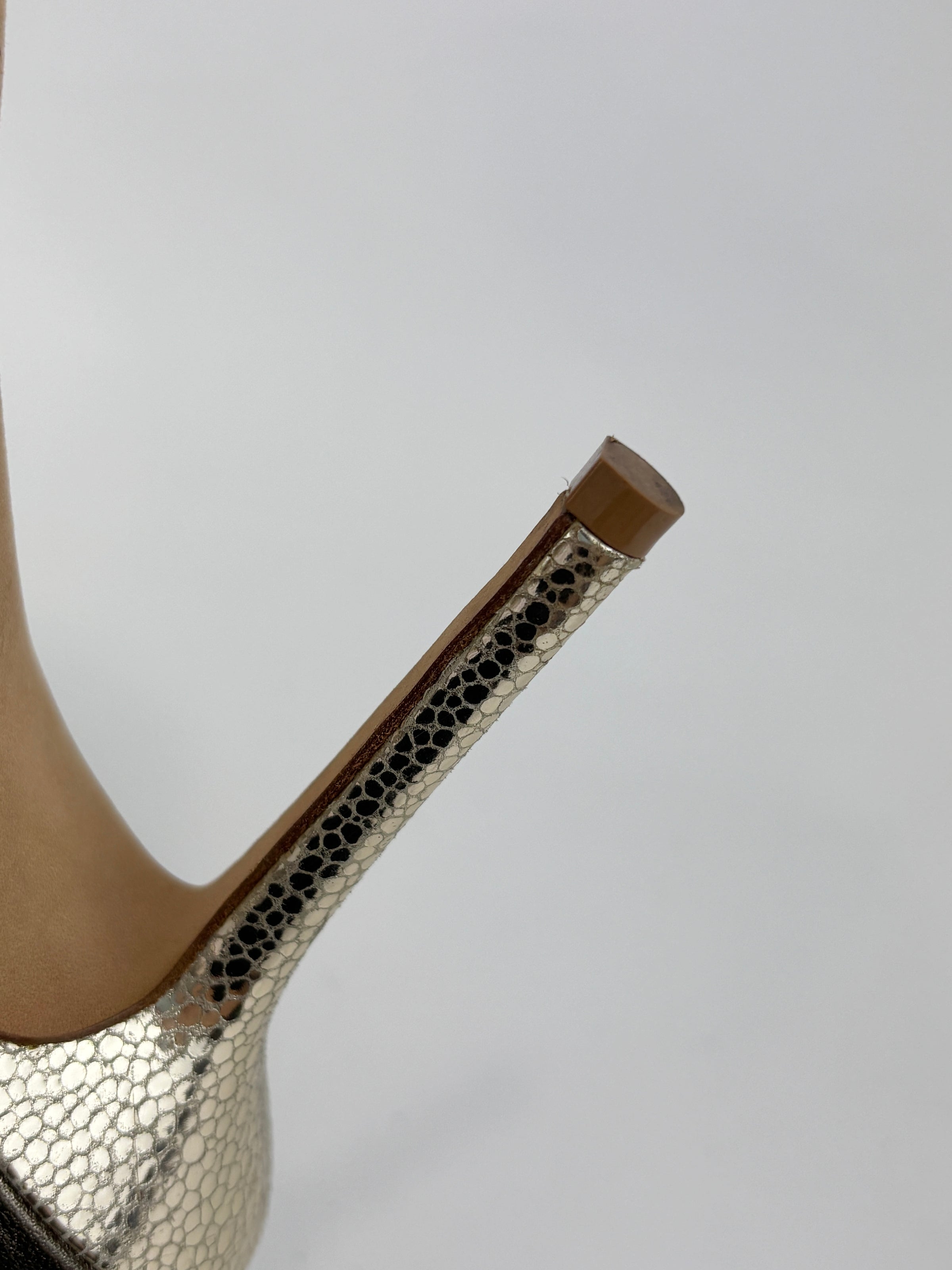 Evelyn Champagne Glitter Peep Toe Slingback Pumps Size 35.5