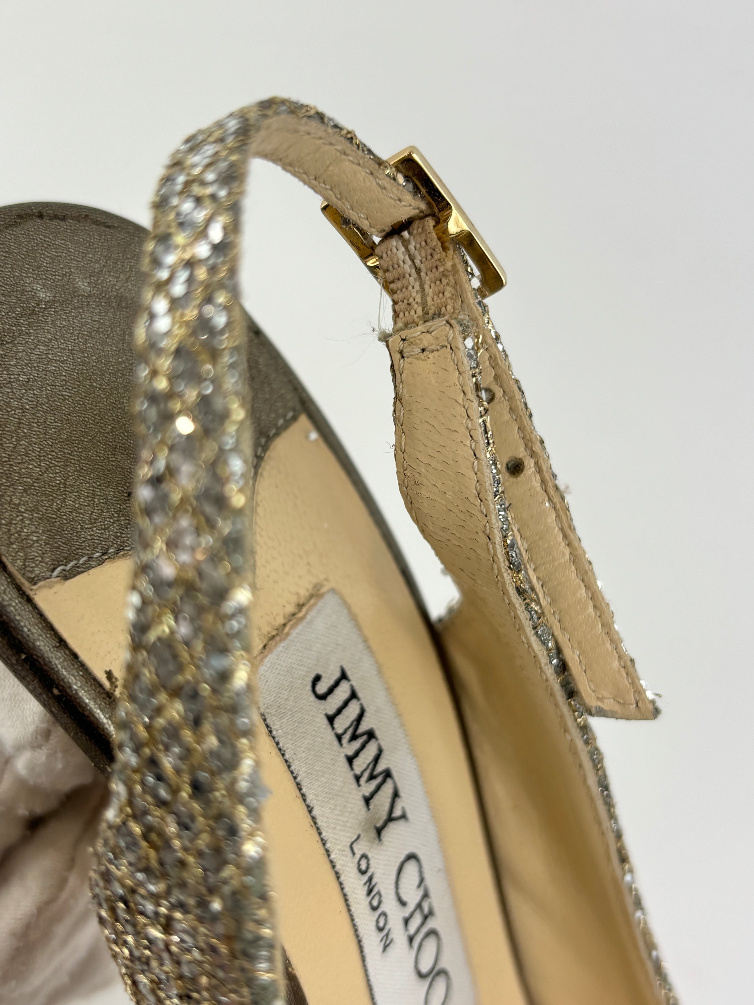 Evelyn Champagne Glitter Peep Toe Slingback Pumps Size 35.5