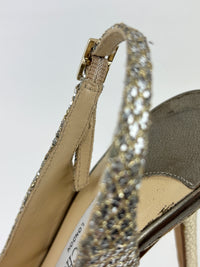 Evelyn Champagne Glitter Peep Toe Slingback Pumps Size 35.5