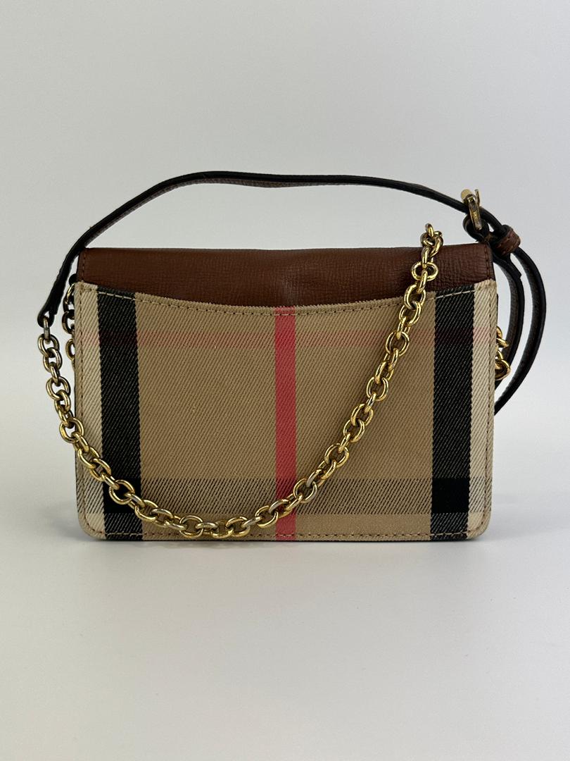 Hampshire Brown Pebbled Leather / House Check Canvas Crossbody Bag
