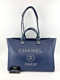 Medium Deauville Tote in Navy Blue Studded Caviar