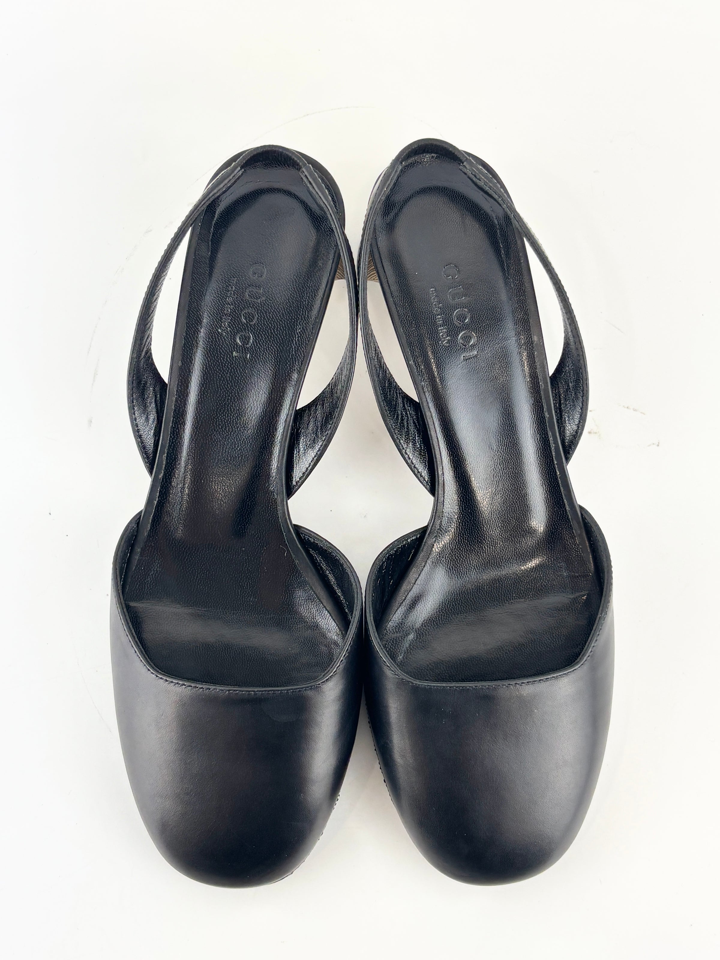 Arielle Swarovski Crystal Embellished Leather Slingback Pumps Size 35.5