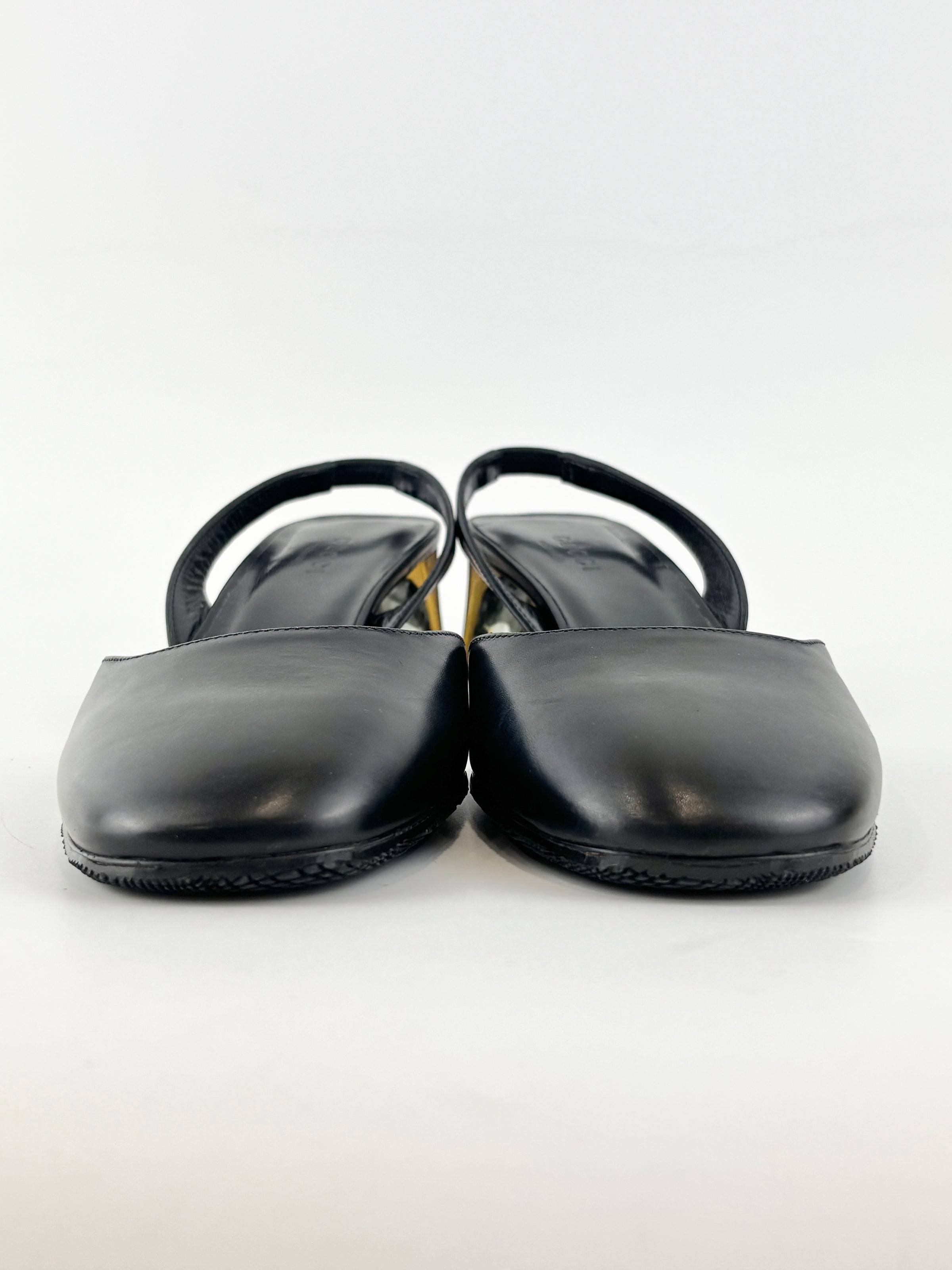 Arielle Swarovski Crystal Embellished Leather Slingback Pumps Size 35.5