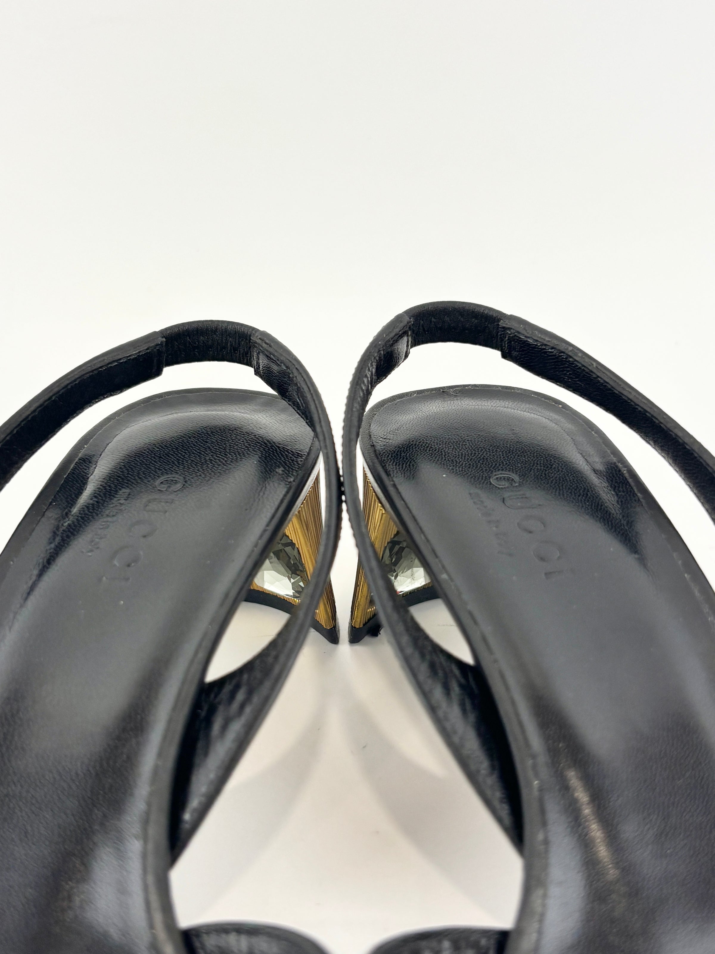 Arielle Swarovski Crystal Embellished Leather Slingback Pumps Size 35.5
