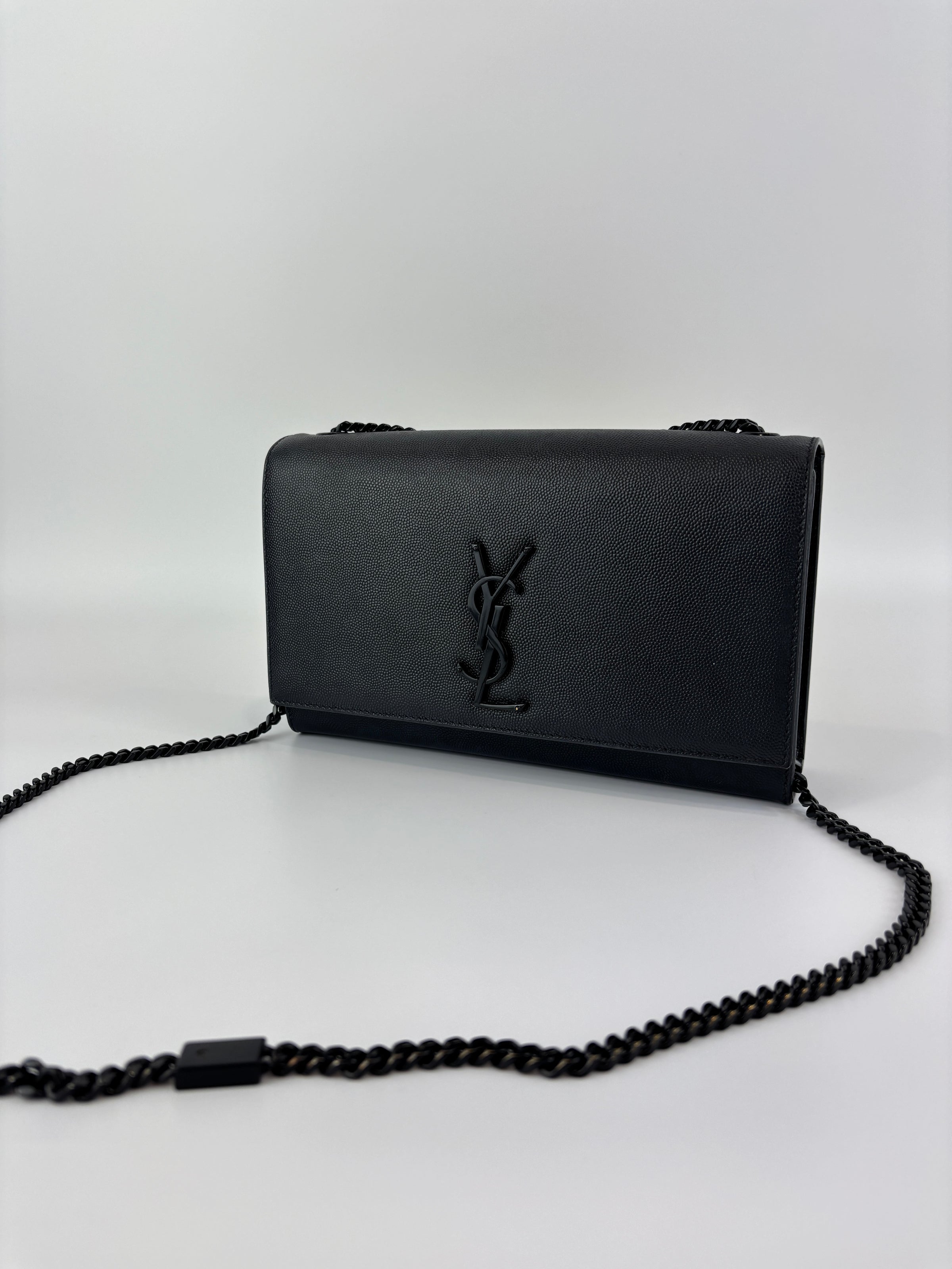 Kate Medium "So Black" Grain de Poudre Embossed Black