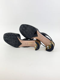 Arielle Swarovski Crystal Embellished Leather Slingback Pumps Size 35.5