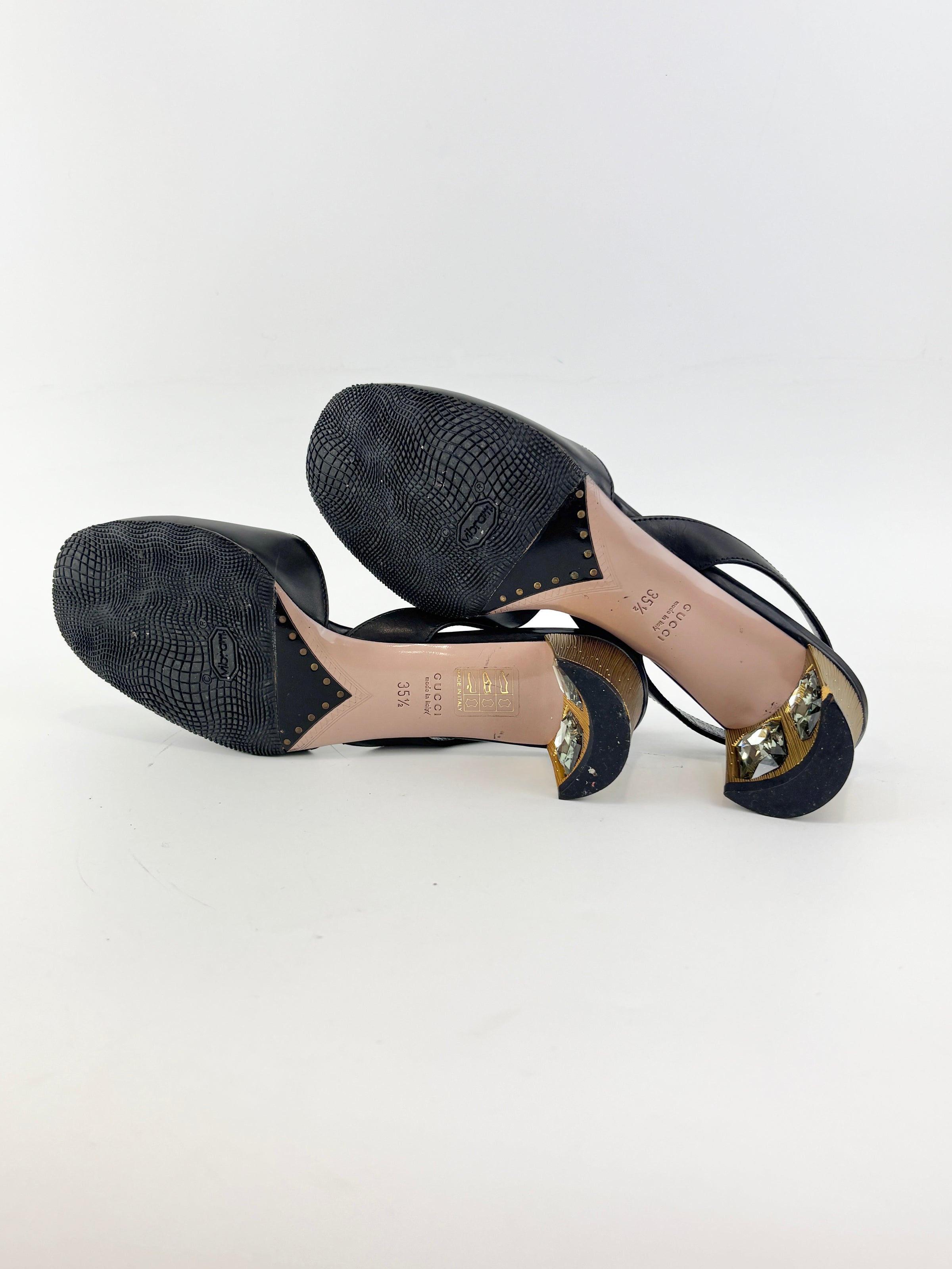 Arielle Swarovski Crystal Embellished Leather Slingback Pumps Size 35.5